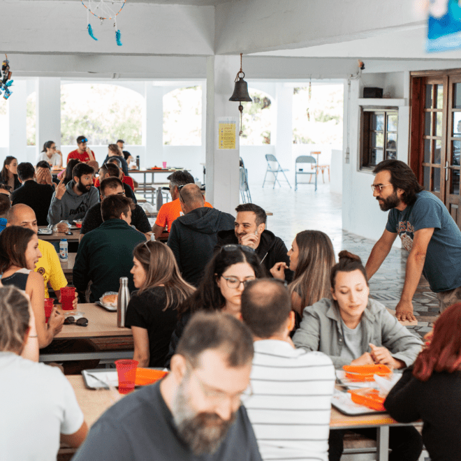 Baresquare employees having lunch during offsite