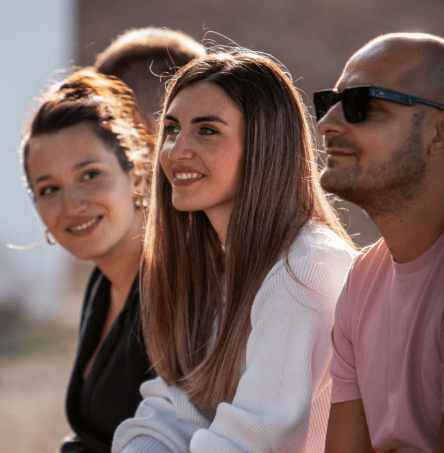 Baresquare employees discussing during offsite