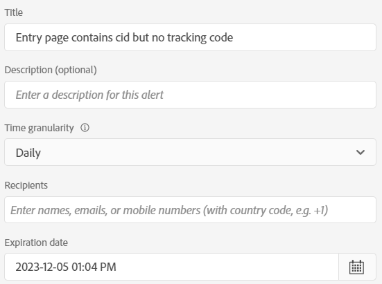 Adobe Analytics alert for Entry page contaiing cid but not tracking code