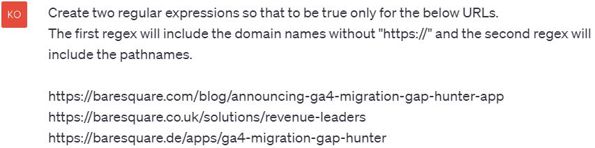 ChatGPT prompt for creating RegEx